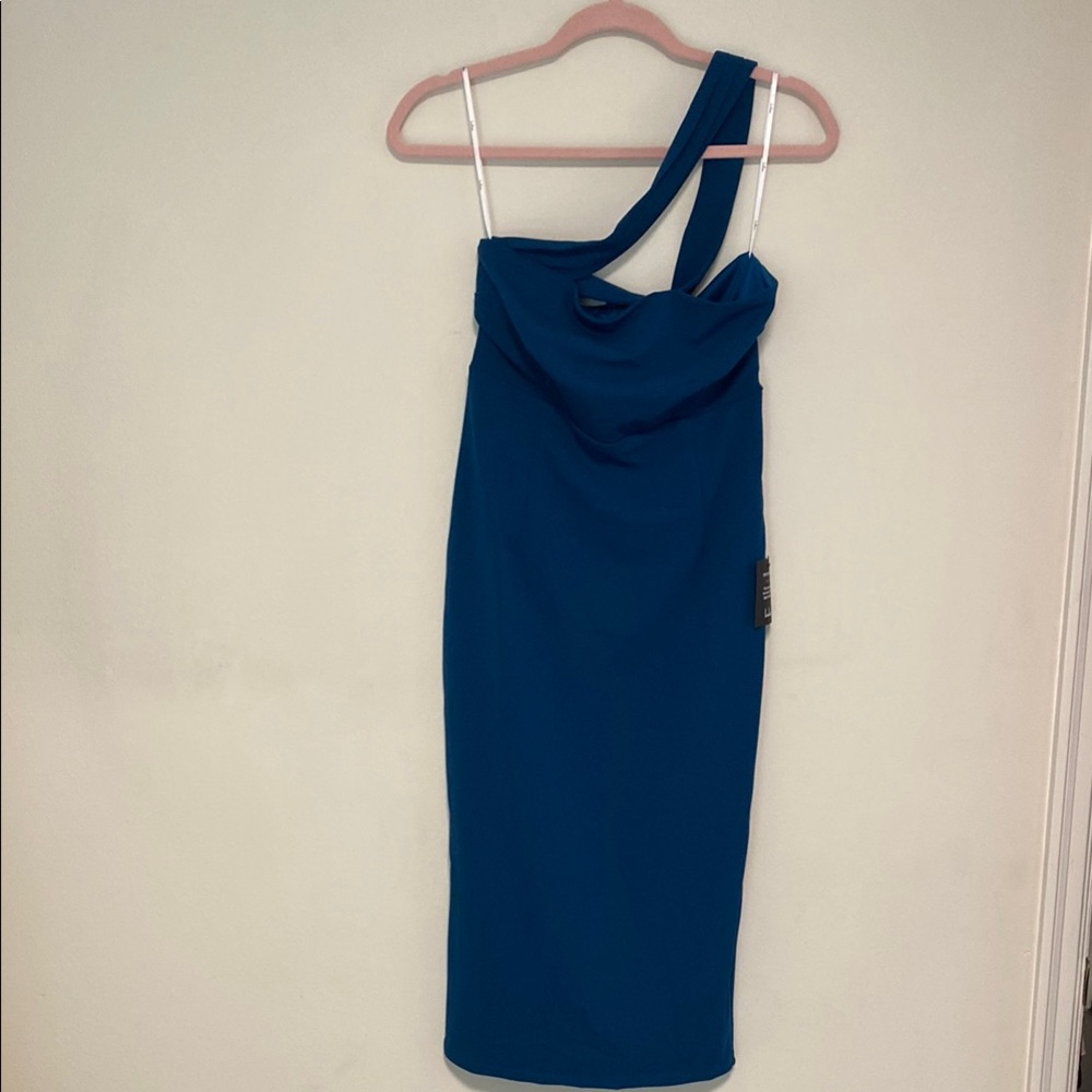 Lulu's Blue Asymmetrical One-Shoulder Cocktail Dress